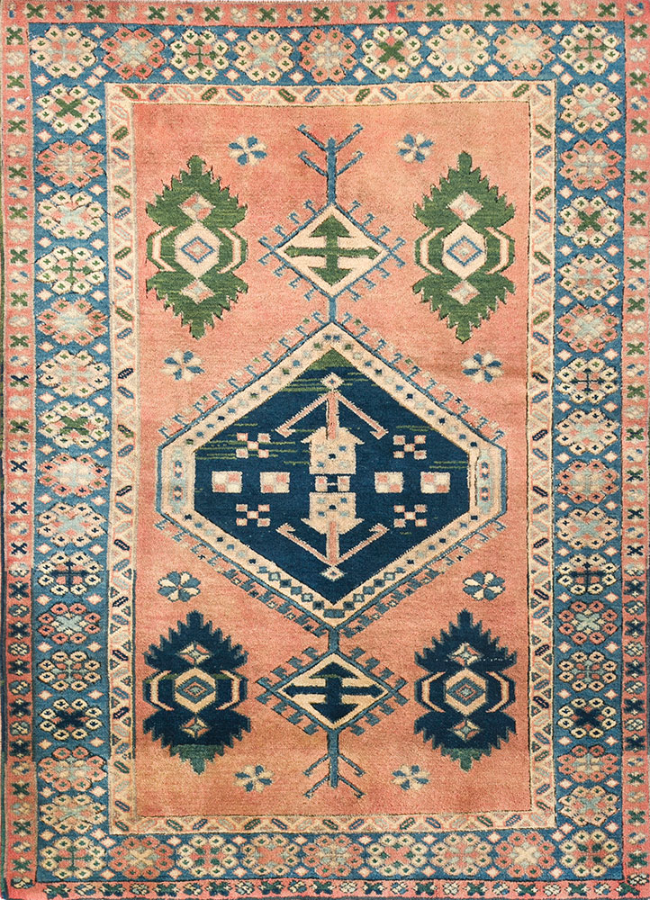nuray red and orange wool hand knotted Rug - HeadShot