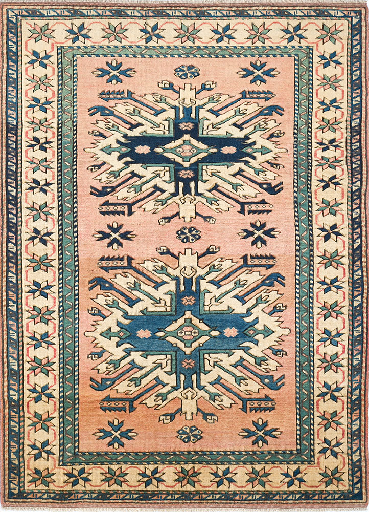 nuray red and orange wool hand knotted Rug - HeadShot