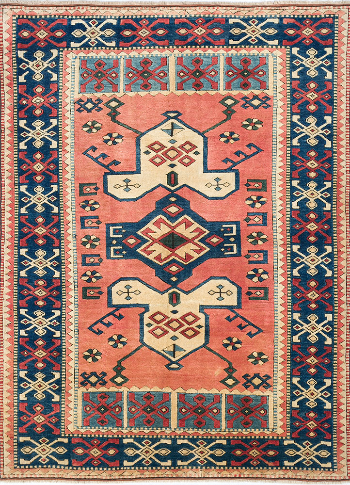 nuray red and orange wool hand knotted Rug - HeadShot