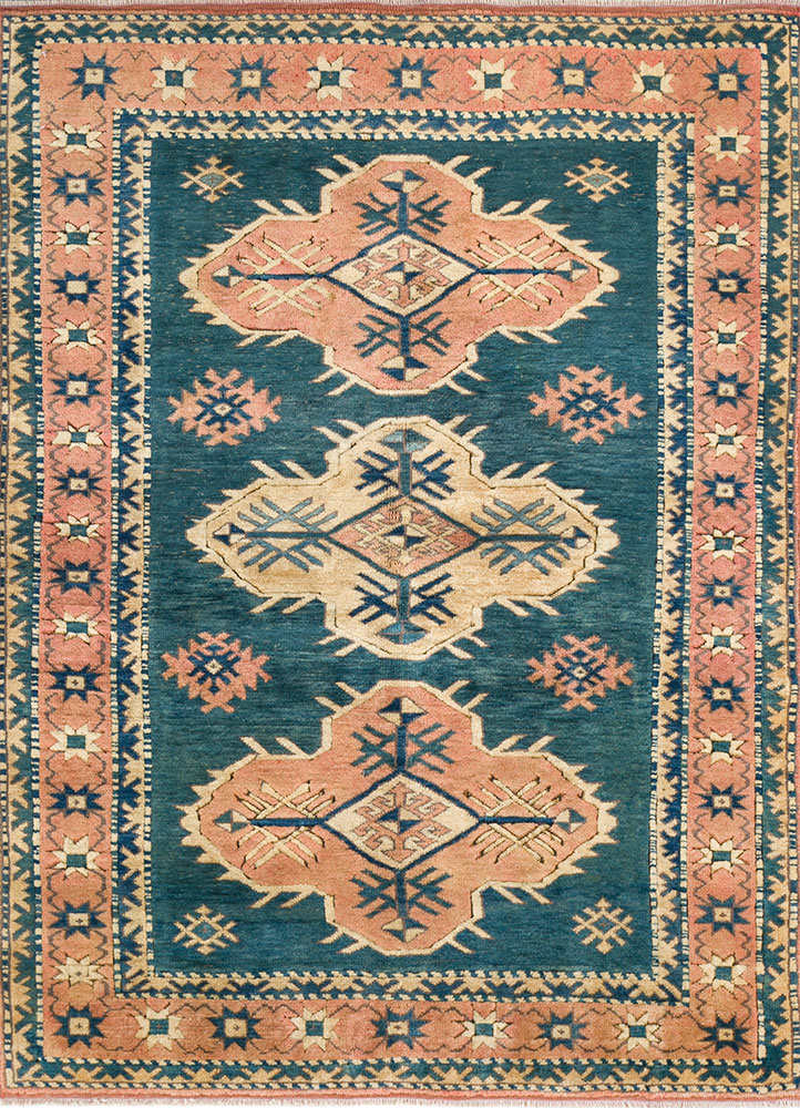 nuray blue wool hand knotted Rug - HeadShot