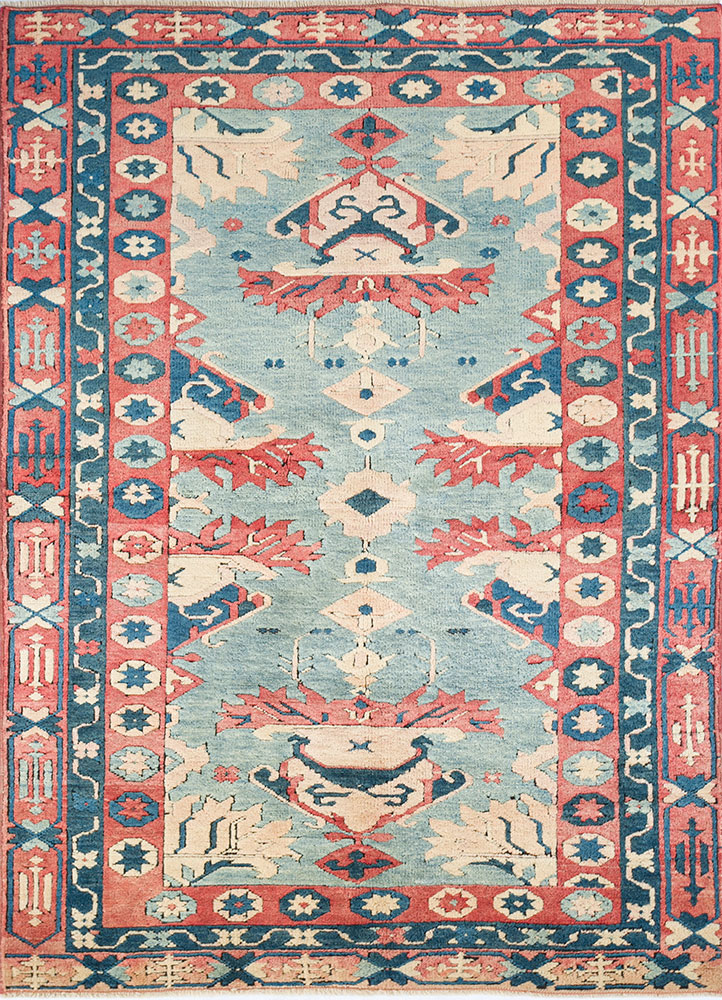nuray blue wool hand knotted Rug - HeadShot