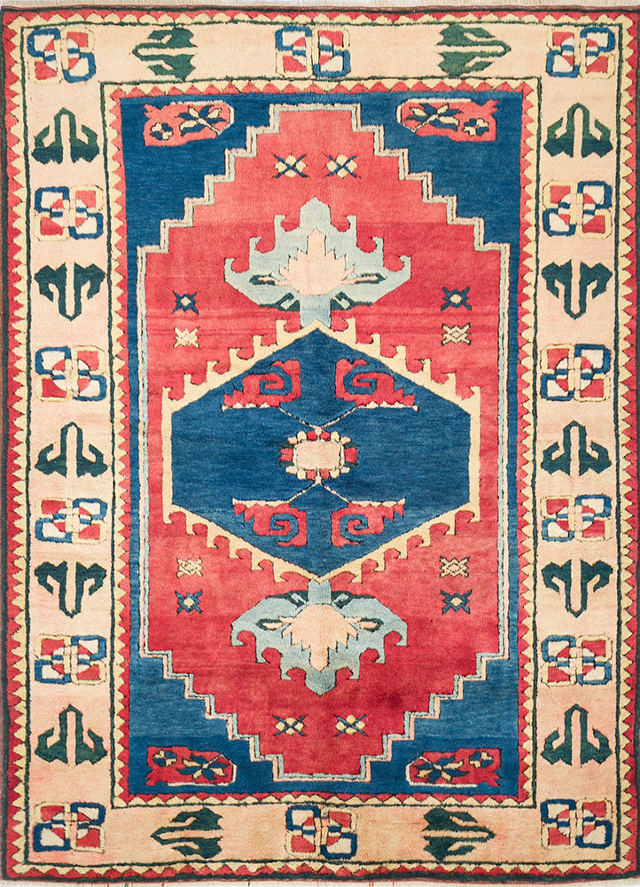 nuray red and orange wool hand knotted Rug - HeadShot