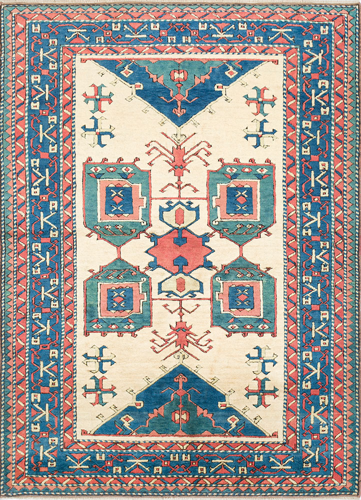 nuray blue wool hand knotted Rug - HeadShot