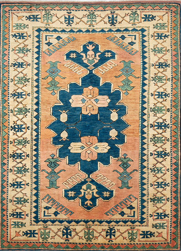 nuray red and orange wool hand knotted Rug - HeadShot
