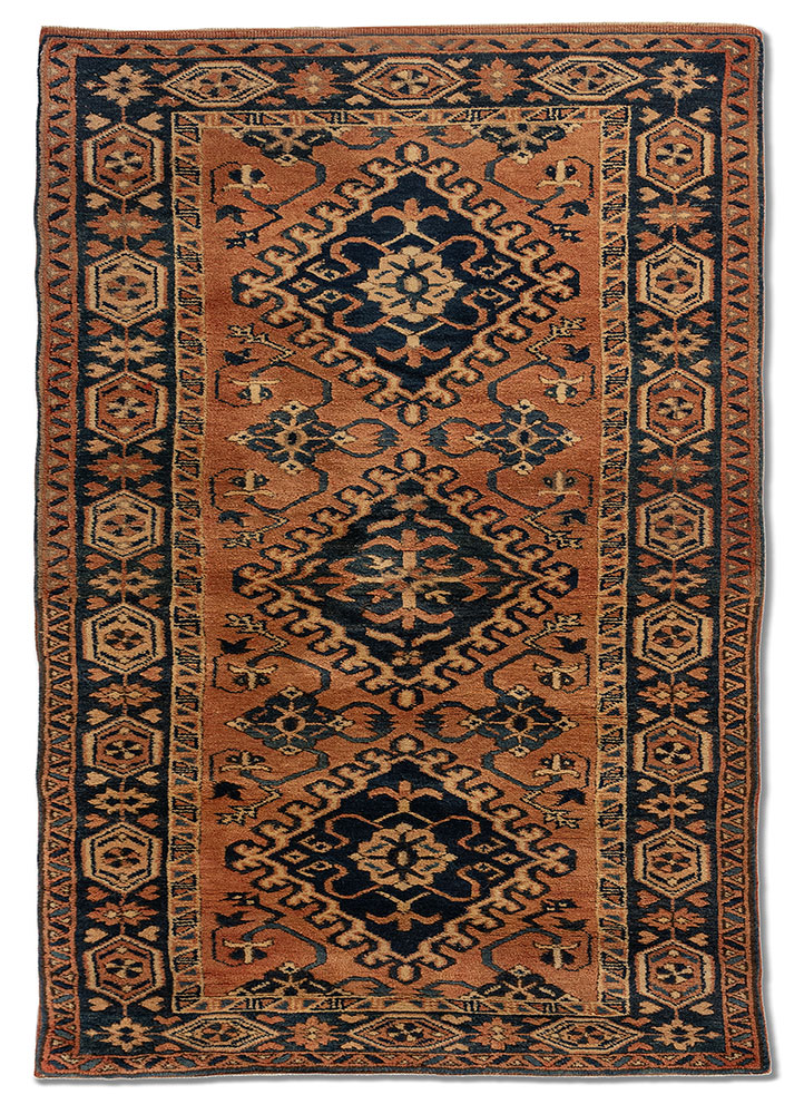 nuray red and orange wool hand knotted Rug - HeadShot