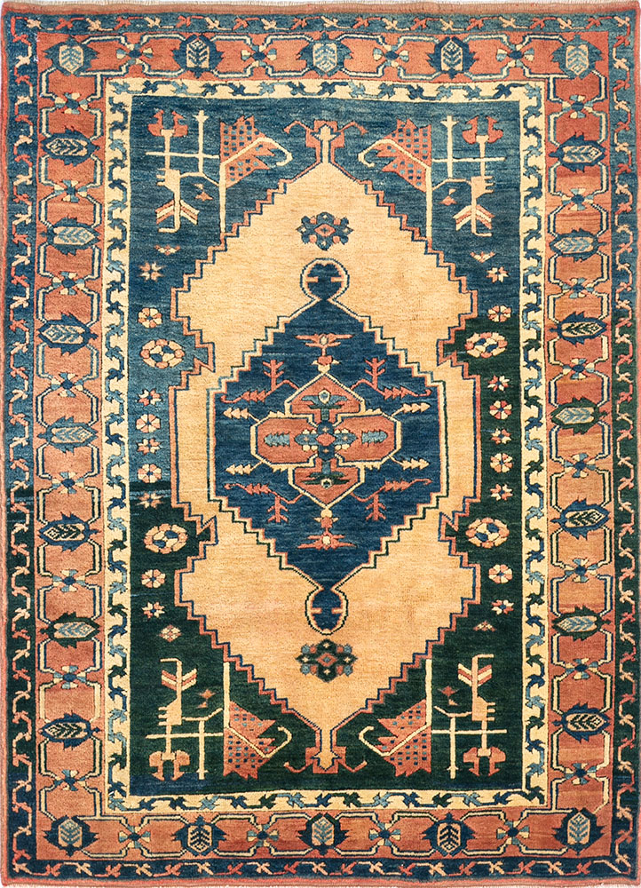 nuray blue wool hand knotted Rug - HeadShot