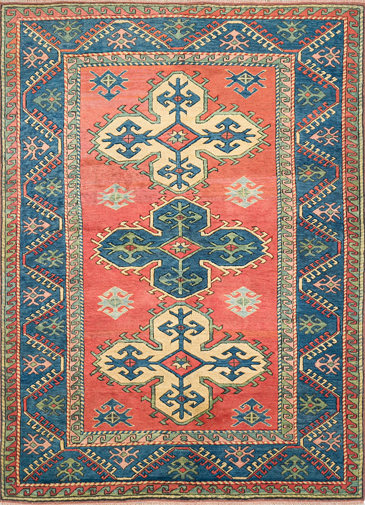 nuray red and orange wool hand knotted Rug - HeadShot