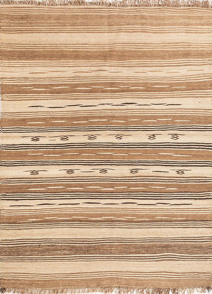 nayaab beige and brown wool flat weaves Rug - HeadShot