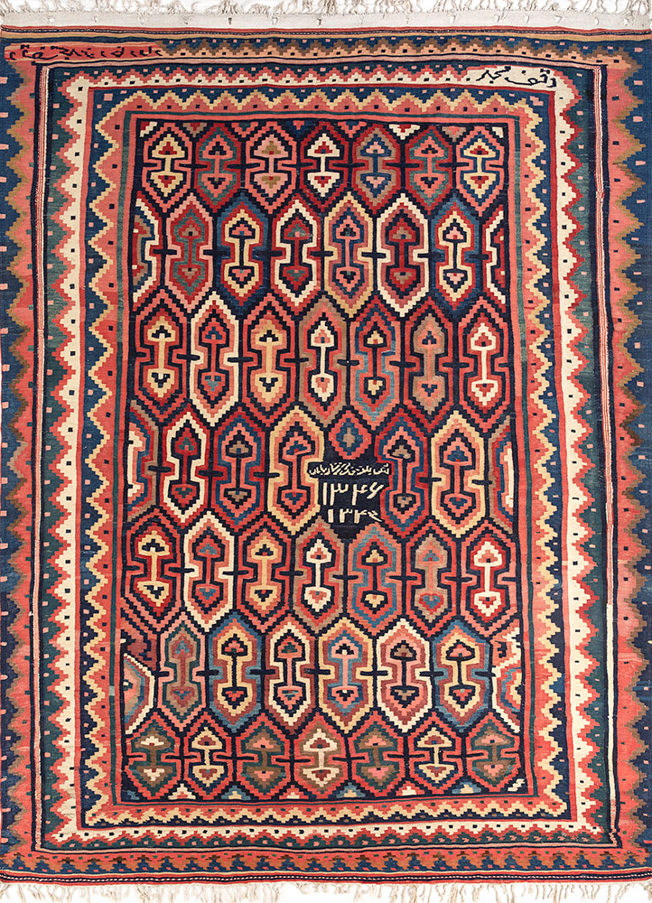 nayaab red and orange wool flat weaves Rug - HeadShot