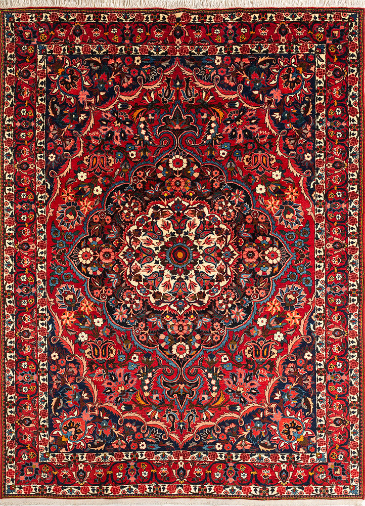 aalam red and orange wool hand knotted Rug - HeadShot