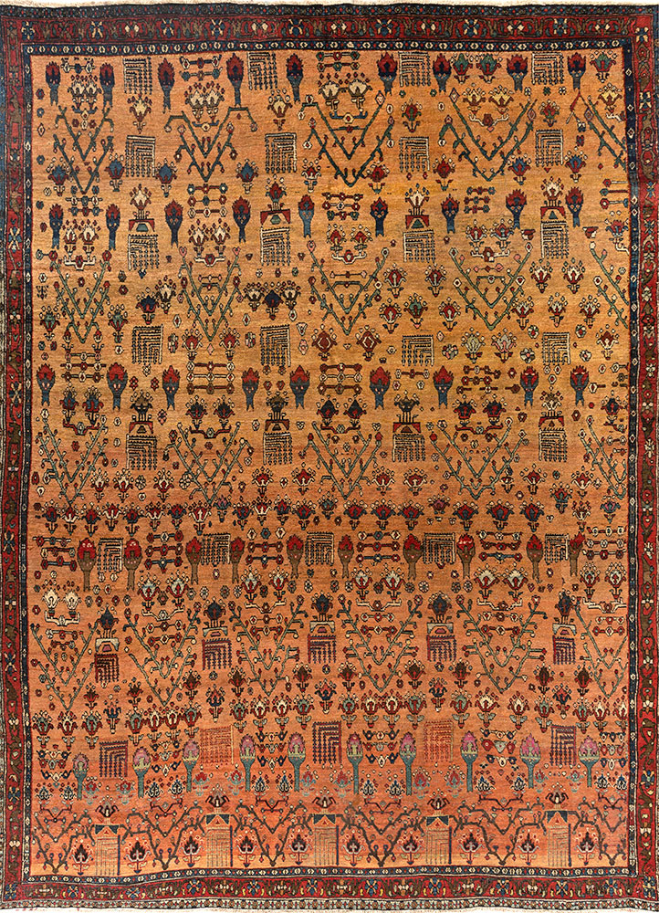 aalam red and orange wool hand knotted Rug - HeadShot