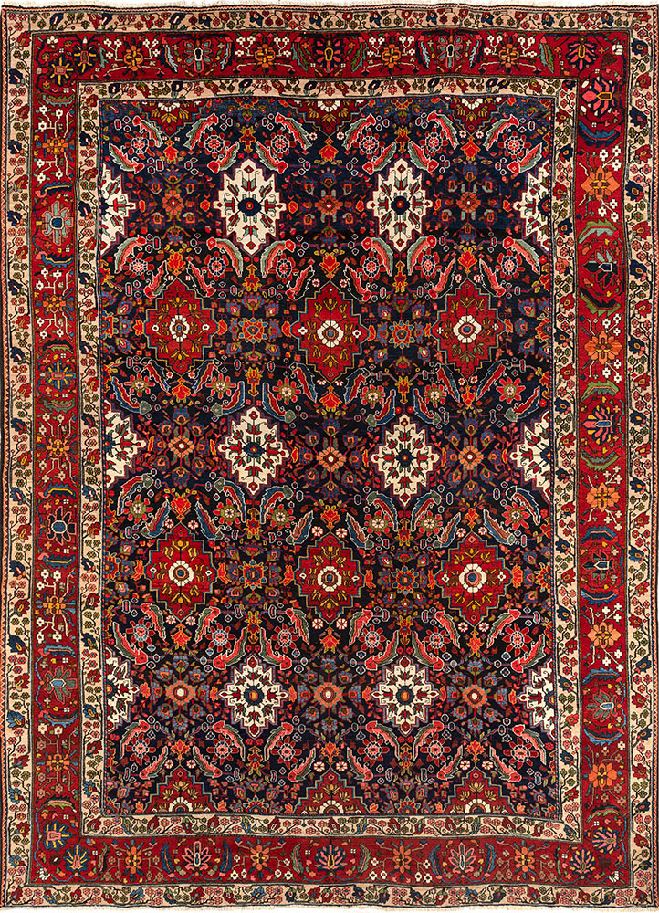 aalam blue wool hand knotted Rug - HeadShot
