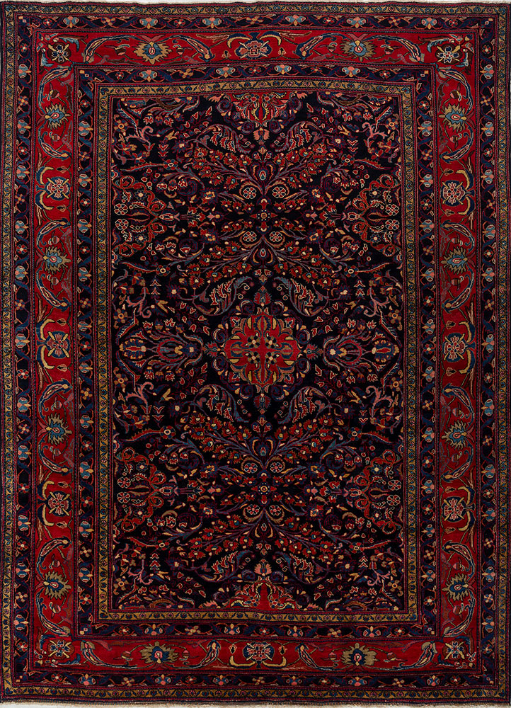 aalam blue wool hand knotted Rug - HeadShot
