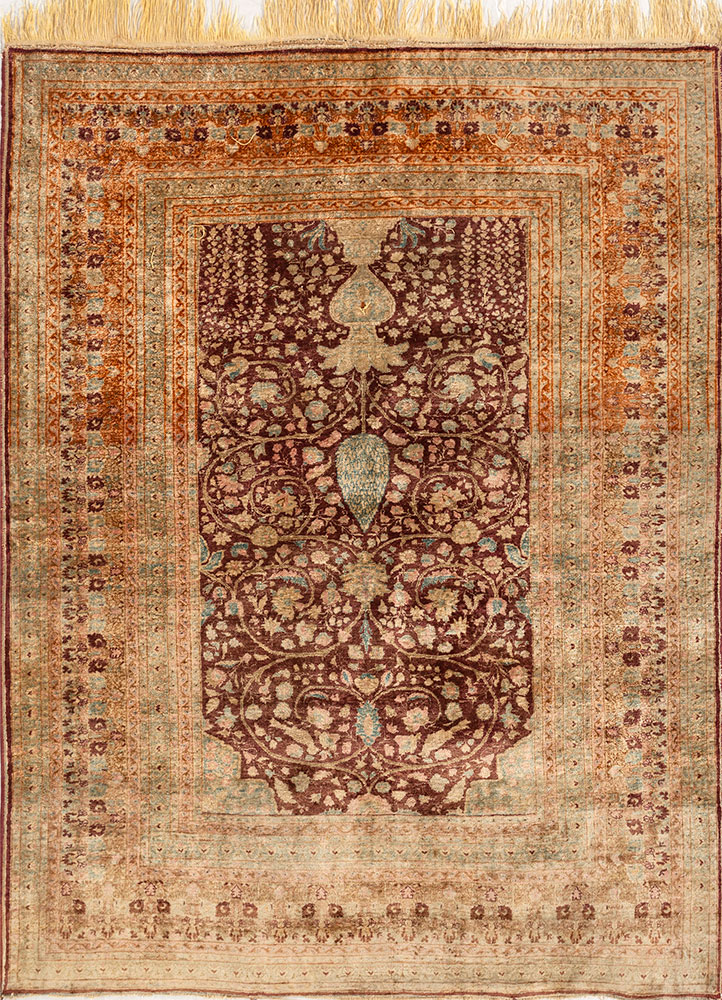 gulmarg beige and brown silk hand knotted Rug - HeadShot