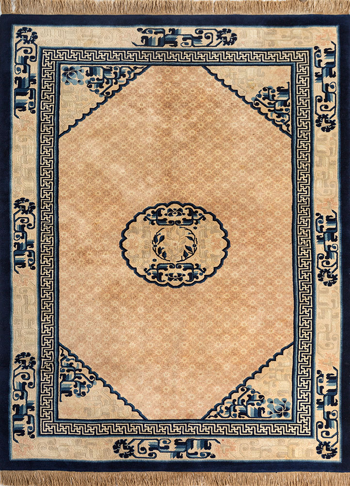 pechino beige and brown wool hand knotted Rug - HeadShot