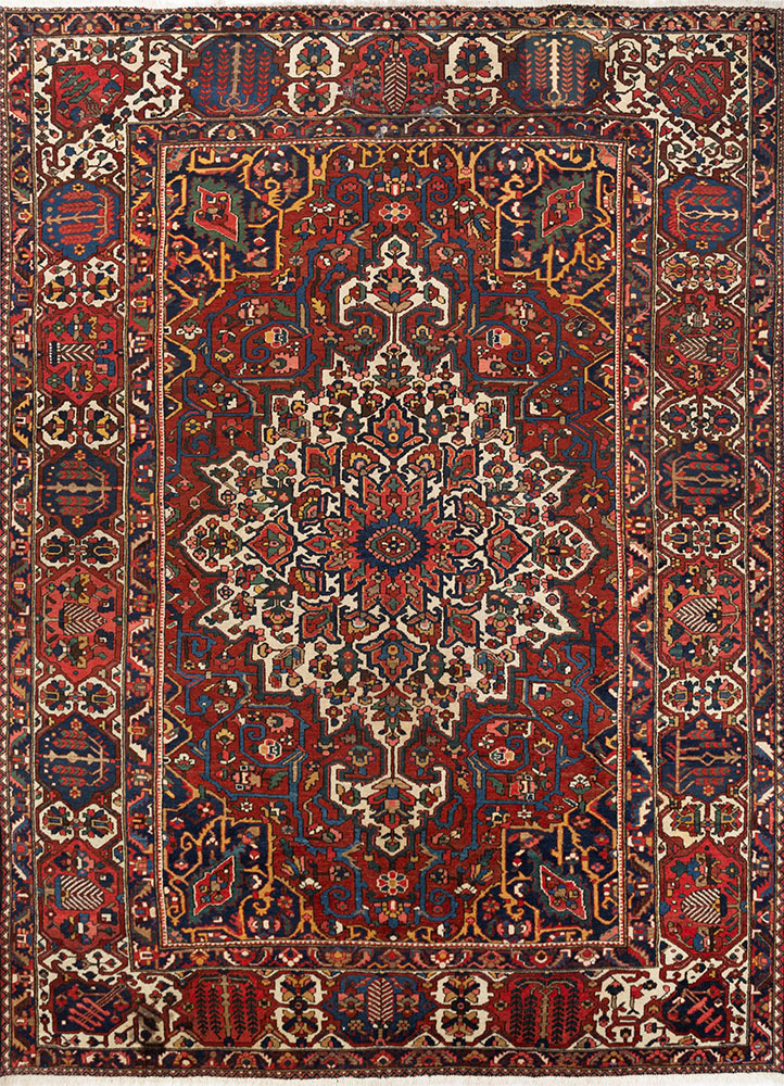 aalam red and orange wool hand knotted Rug - HeadShot