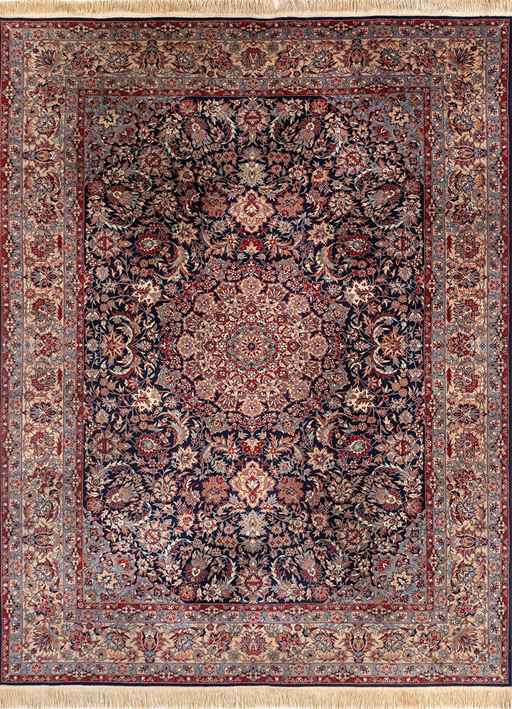 aalam blue wool hand knotted Rug - HeadShot