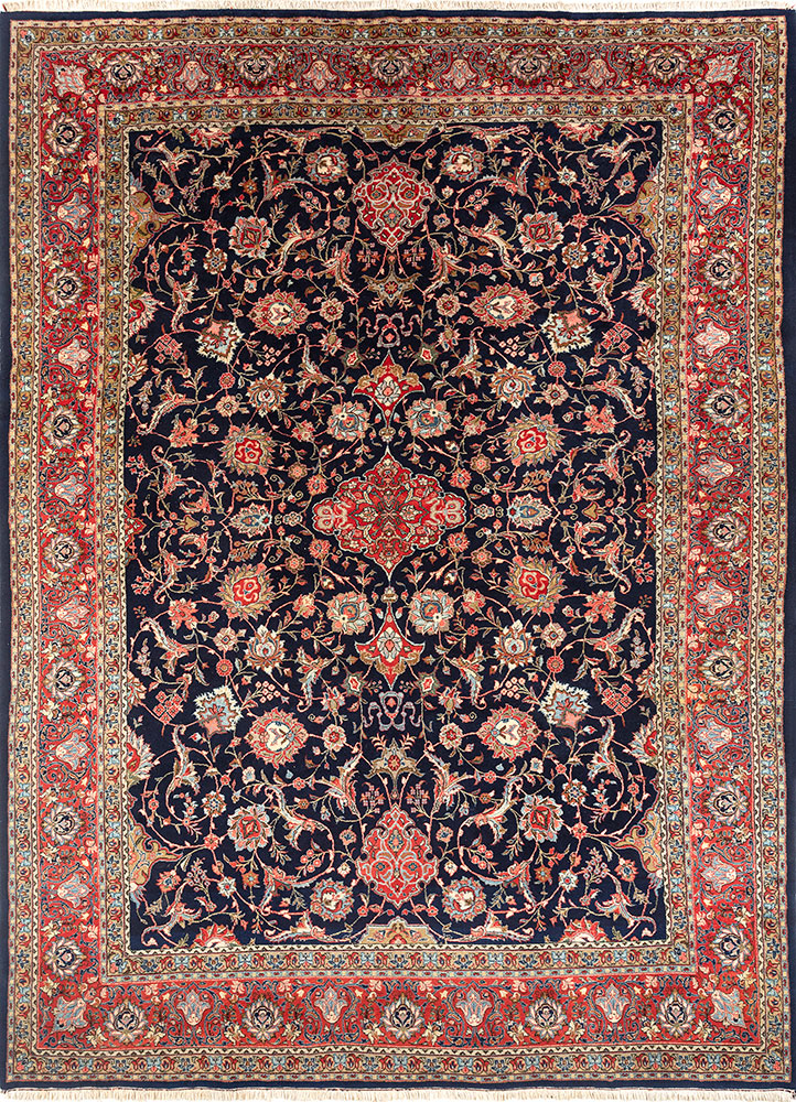 aalam blue wool hand knotted Rug - HeadShot