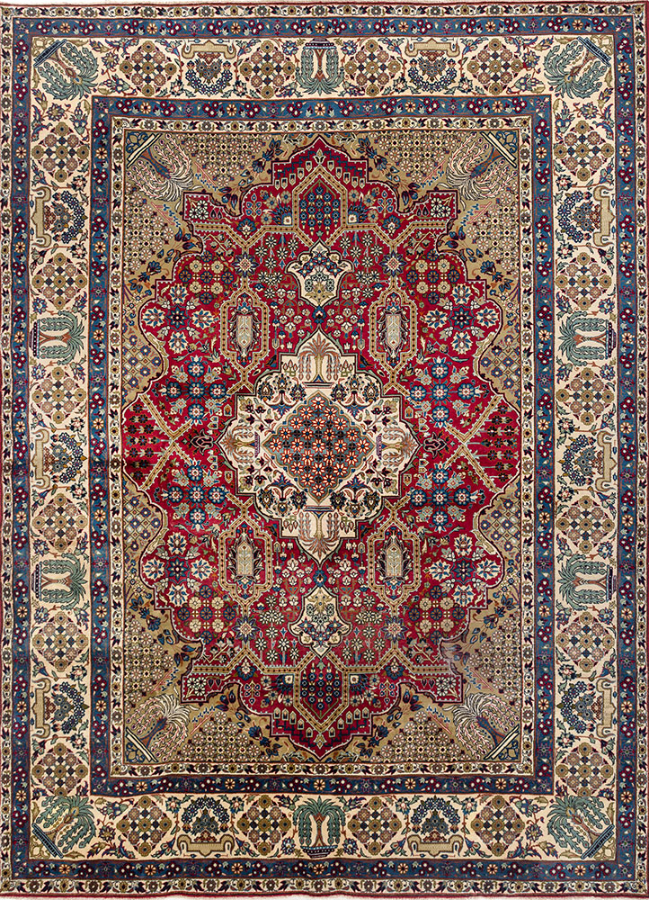 aalam red and orange wool hand knotted Rug - HeadShot