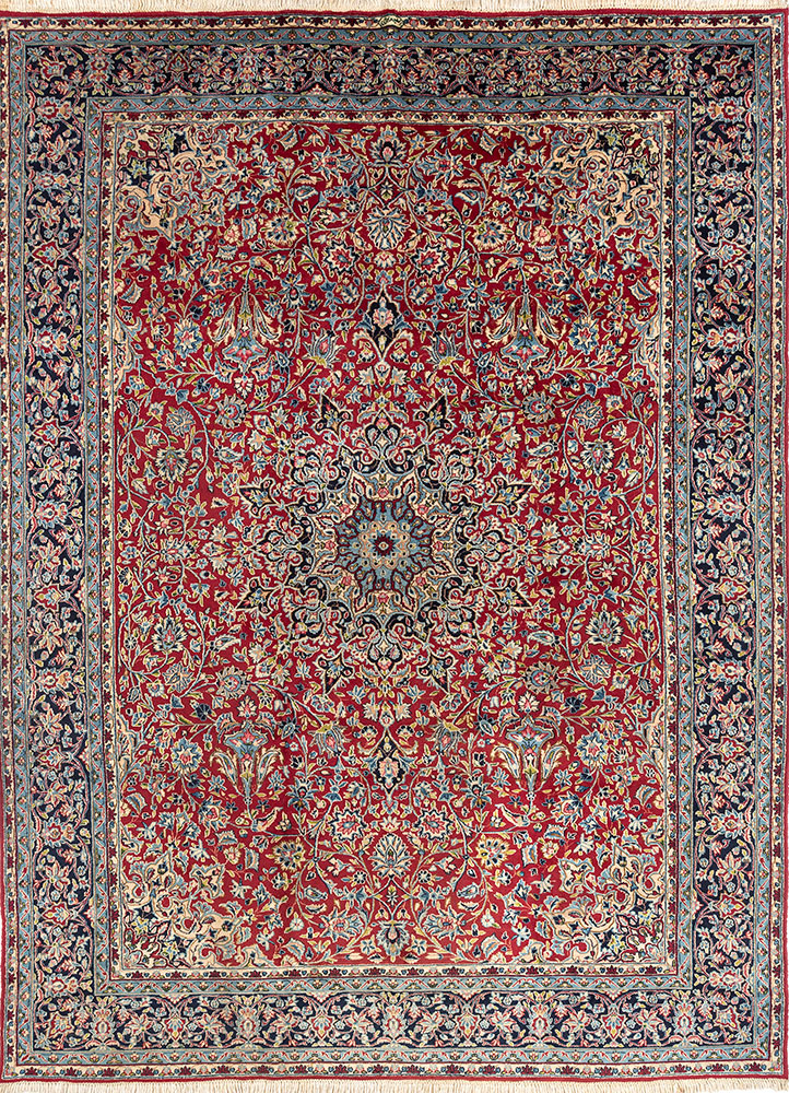 aalam red and orange wool hand knotted Rug - HeadShot