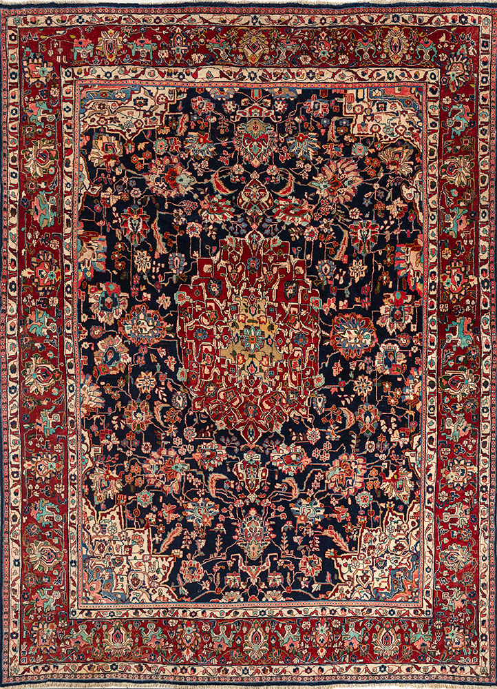 aalam blue wool hand knotted Rug - HeadShot