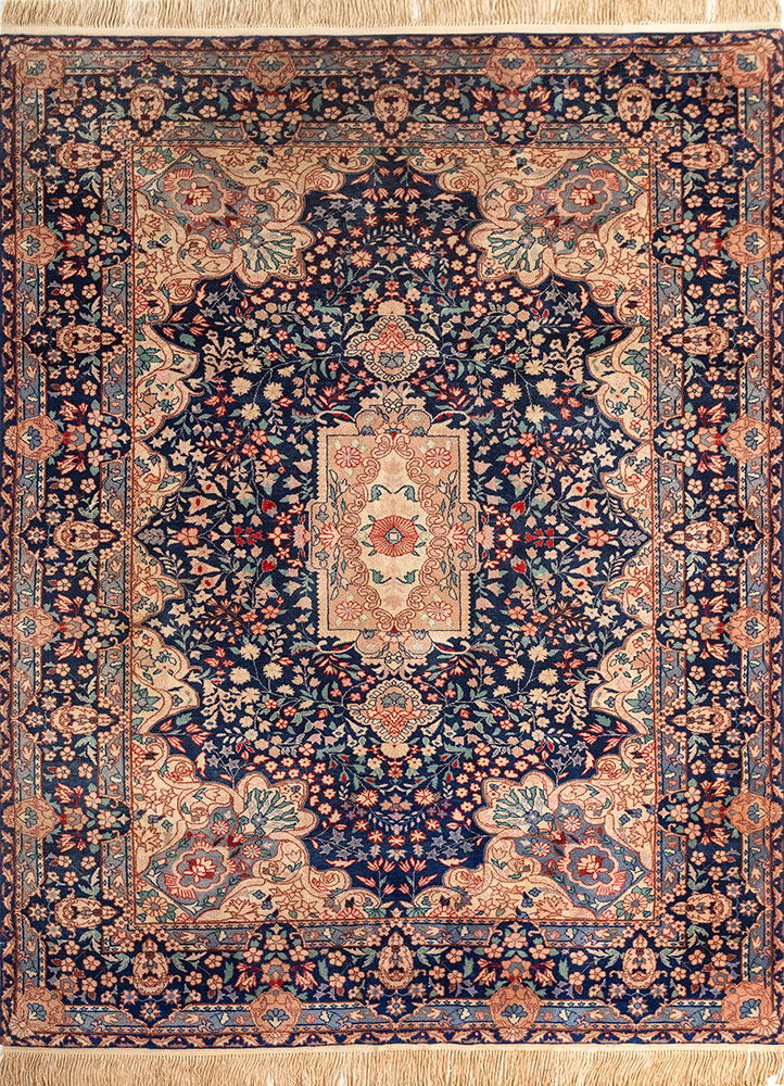 aalam blue wool hand knotted Rug - HeadShot