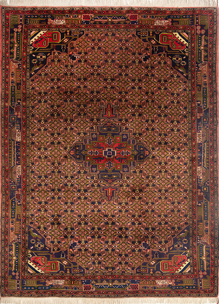 aalam red and orange wool hand knotted Rug - HeadShot