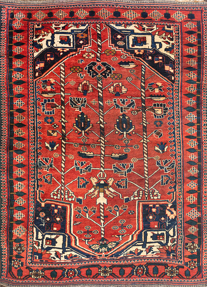 aalam red and orange wool hand knotted Rug - HeadShot