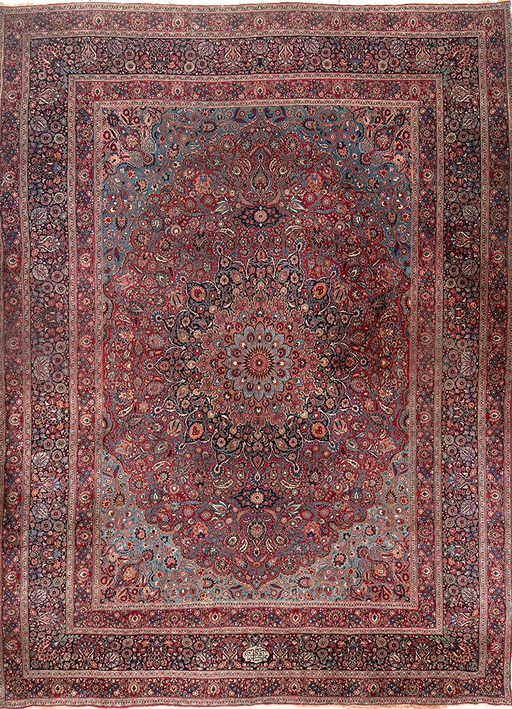 aalam red and orange wool hand knotted Rug - HeadShot