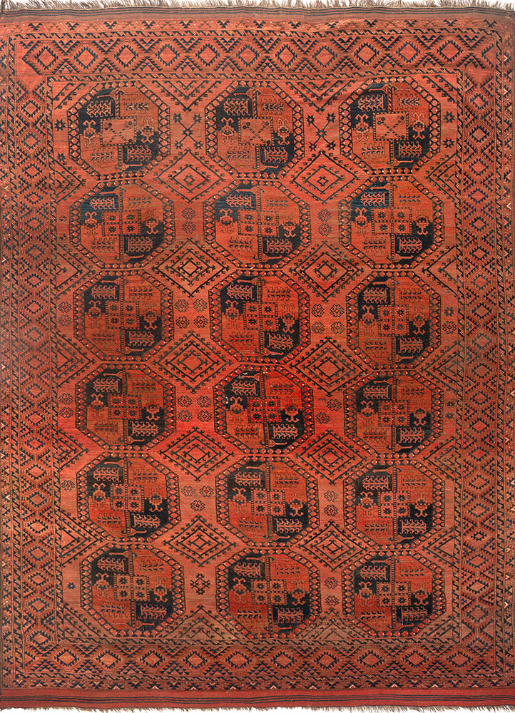 kiaan red and orange wool hand knotted Rug - HeadShot