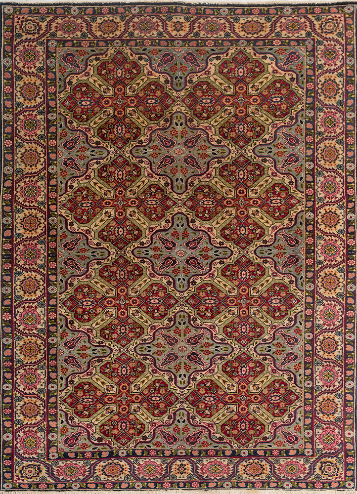 aalam red and orange wool hand knotted Rug - HeadShot