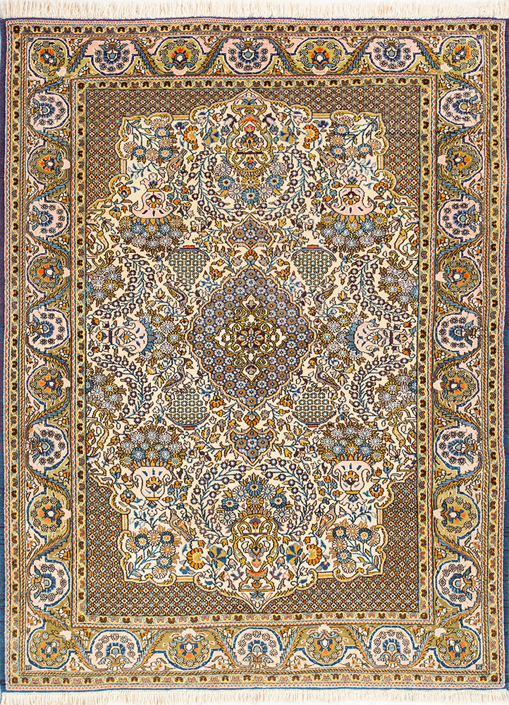 aalam ivory wool hand knotted Rug - HeadShot