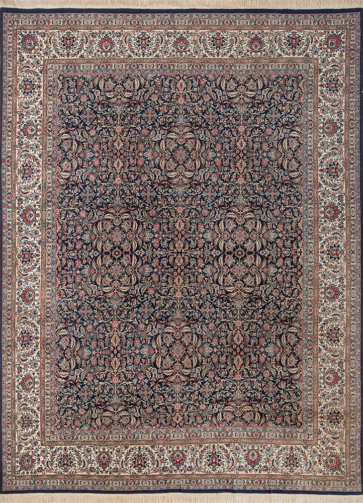 aalam grey and black wool hand knotted Rug - HeadShot