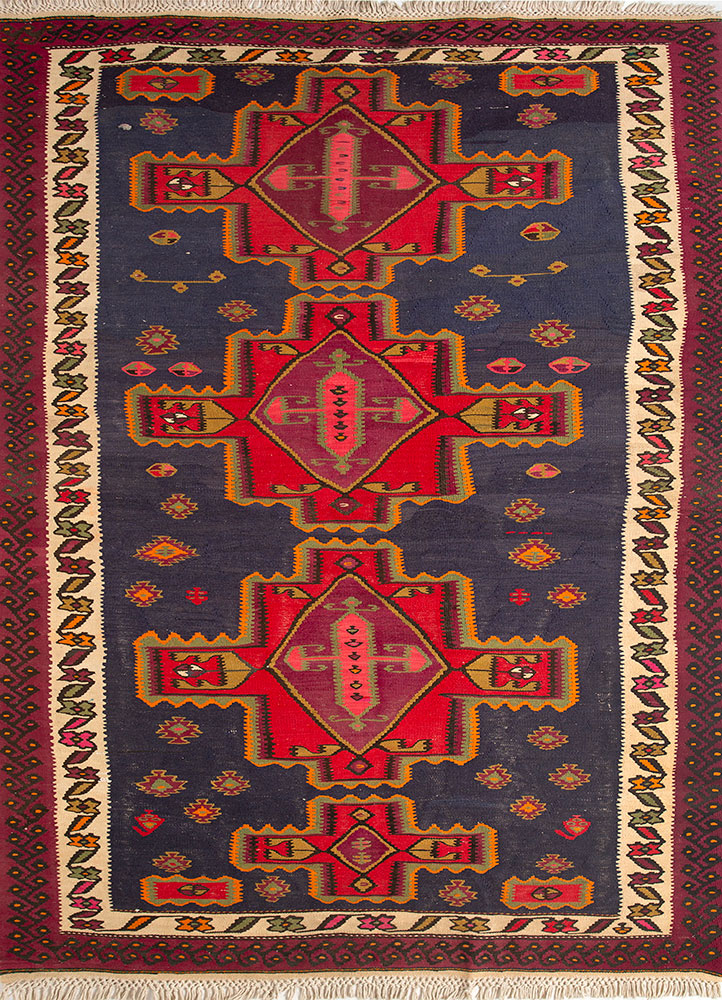 nayaab blue wool flat weaves Rug - HeadShot