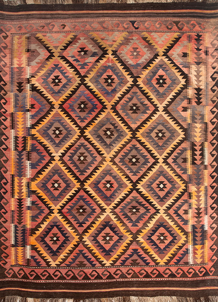 nayaab beige and brown wool flat weaves Rug - HeadShot