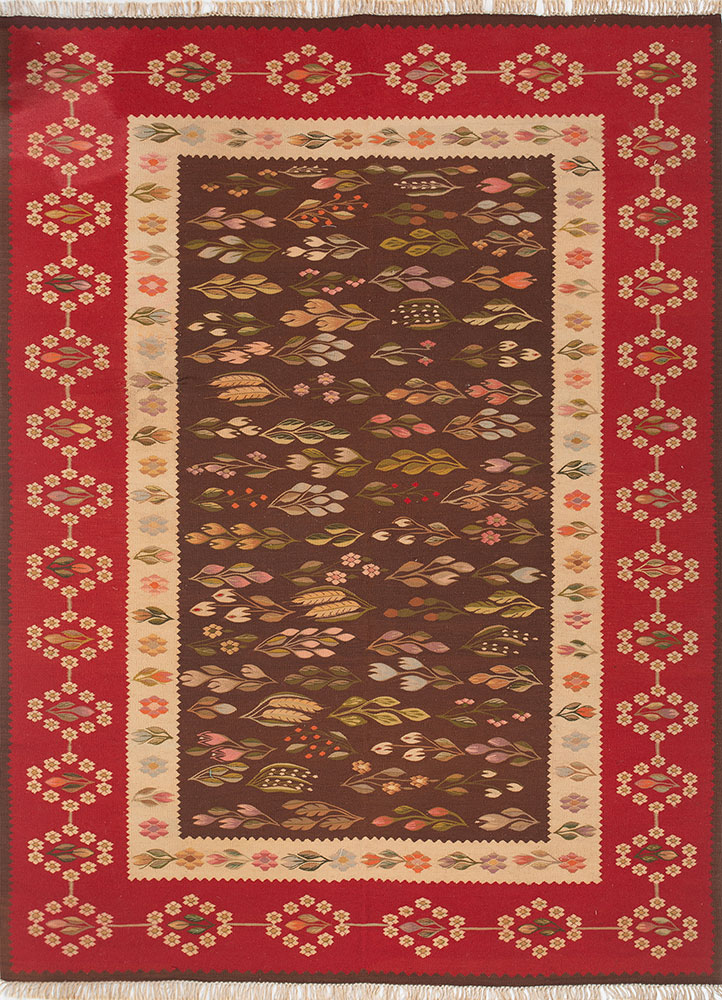 nayaab beige and brown wool flat weaves Rug - HeadShot