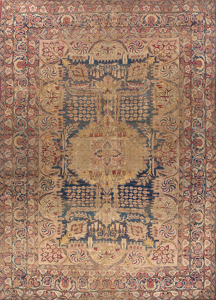 aalam blue wool hand knotted Rug - HeadShot