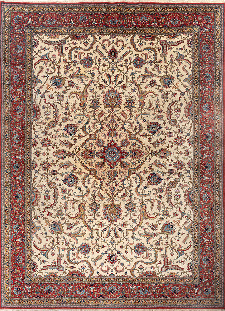 aalam ivory wool hand knotted Rug - HeadShot