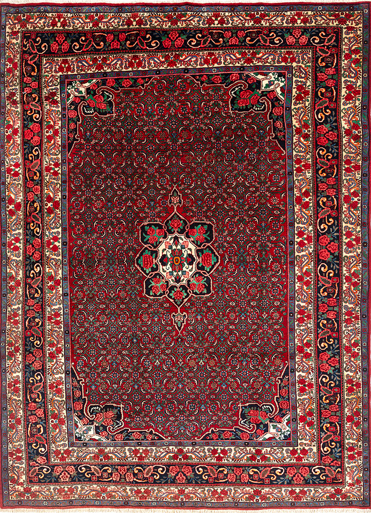 aalam red and orange wool hand knotted Rug - HeadShot