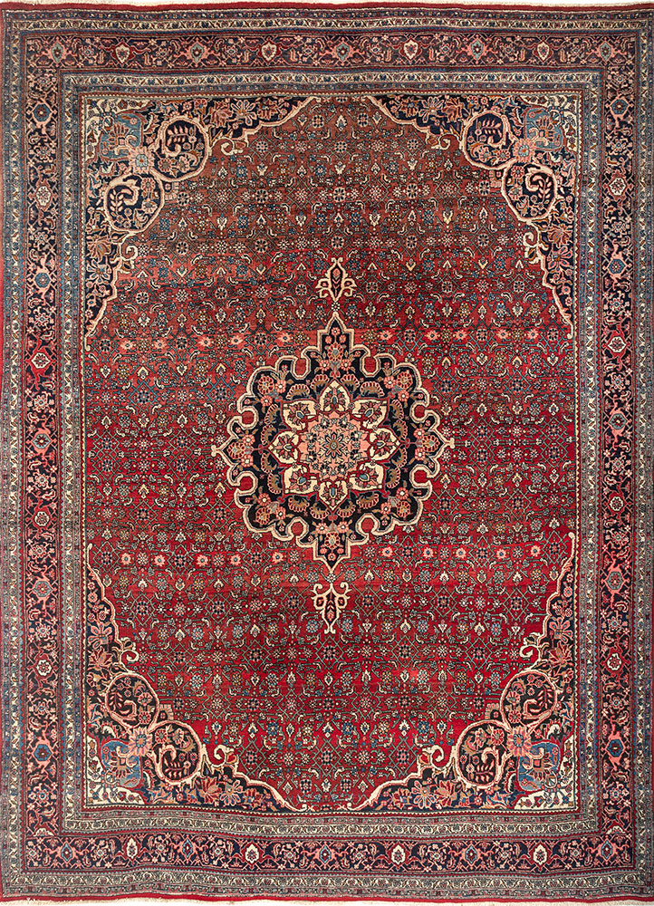 aalam red and orange wool hand knotted Rug - HeadShot