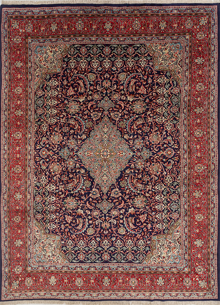 aalam blue wool hand knotted Rug - HeadShot
