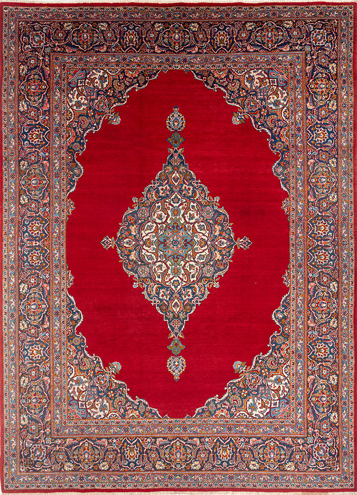 aalam red and orange wool hand knotted Rug - HeadShot