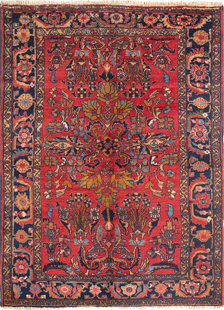 aalam red and orange wool hand knotted Rug - HeadShot