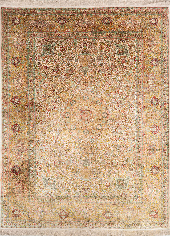 gulmarg ivory silk hand knotted Rug - HeadShot