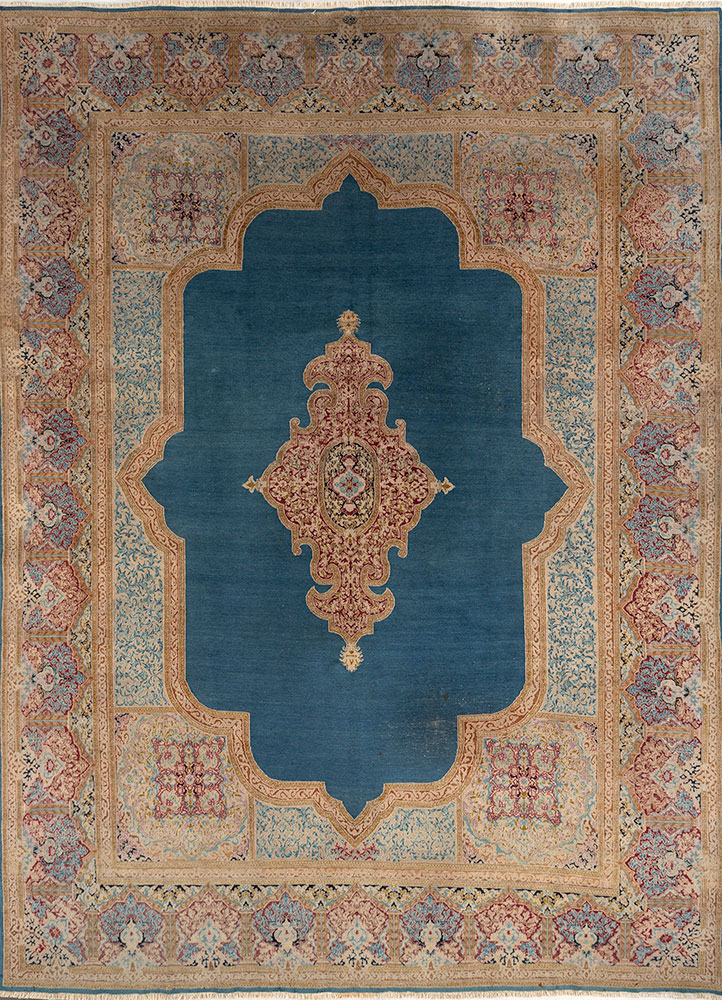 aalam blue wool hand knotted Rug - HeadShot