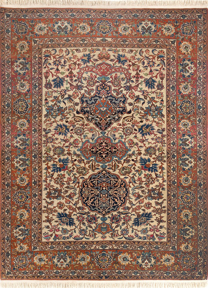 aalam ivory wool hand knotted Rug - HeadShot