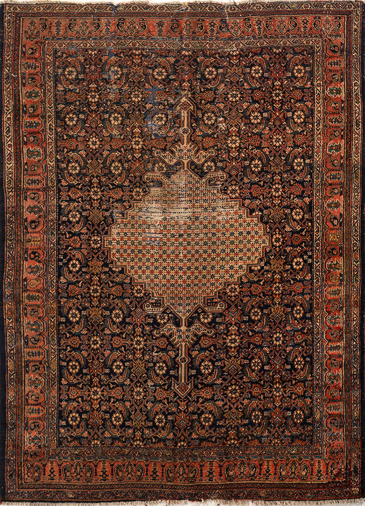 aalam blue wool hand knotted Rug - HeadShot