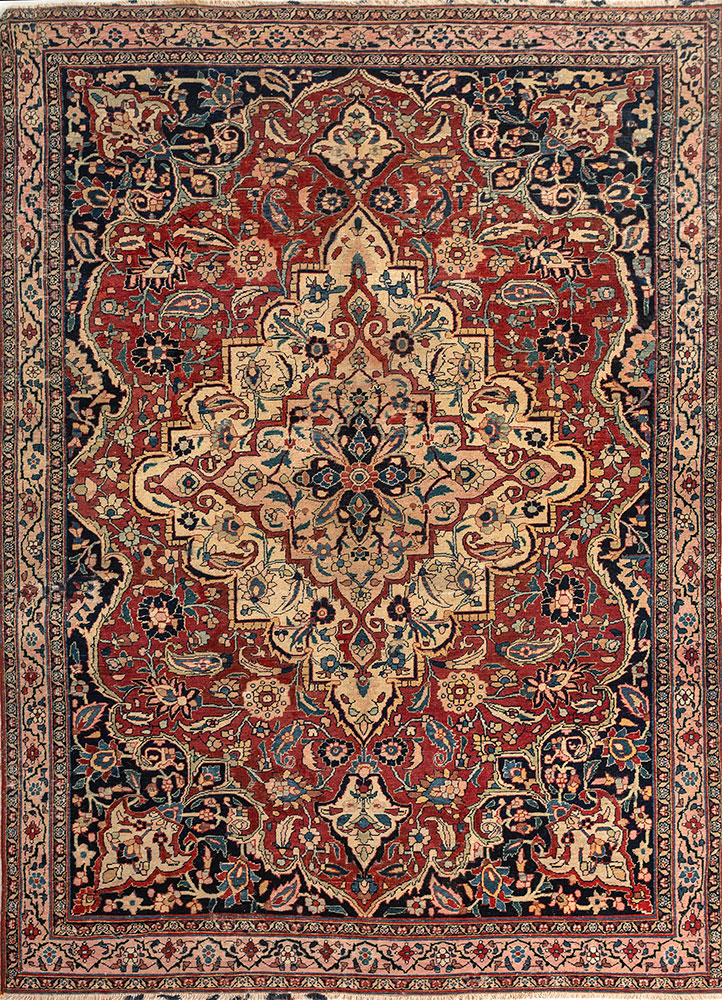 aalam red and orange wool hand knotted Rug - HeadShot