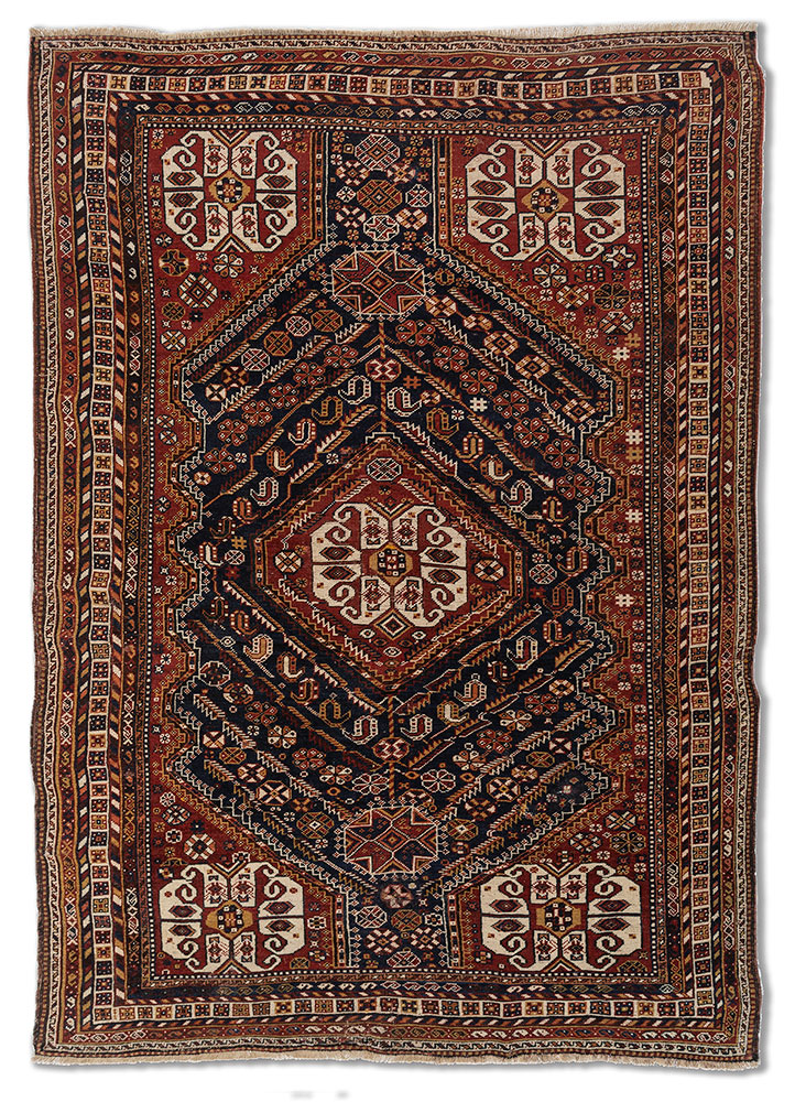 aalam blue wool hand knotted Rug - HeadShot