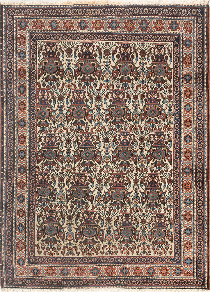 aalam ivory wool hand knotted Rug - HeadShot